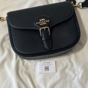 Amelia Saddle Coach Black Crossbody Leather Bag